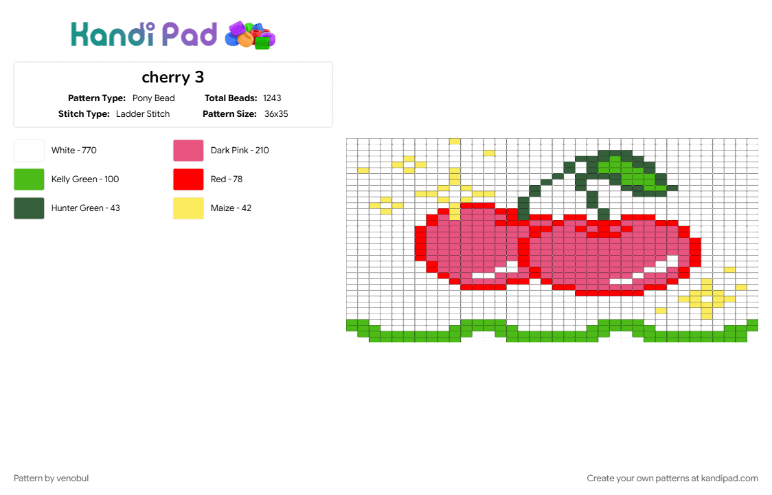 cherry 3 - Pony Bead Pattern by venobul on Kandi Pad - green, pink, white
