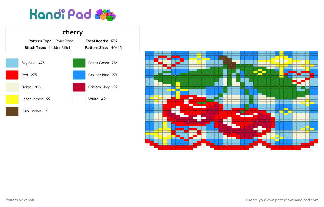 cherry - Pony Bead Pattern by venobul on Kandi Pad - light blue, red