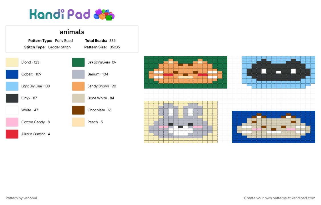 animals - Pony Bead Pattern by venobul on Kandi Pad - blue, colorful, light blue, orange