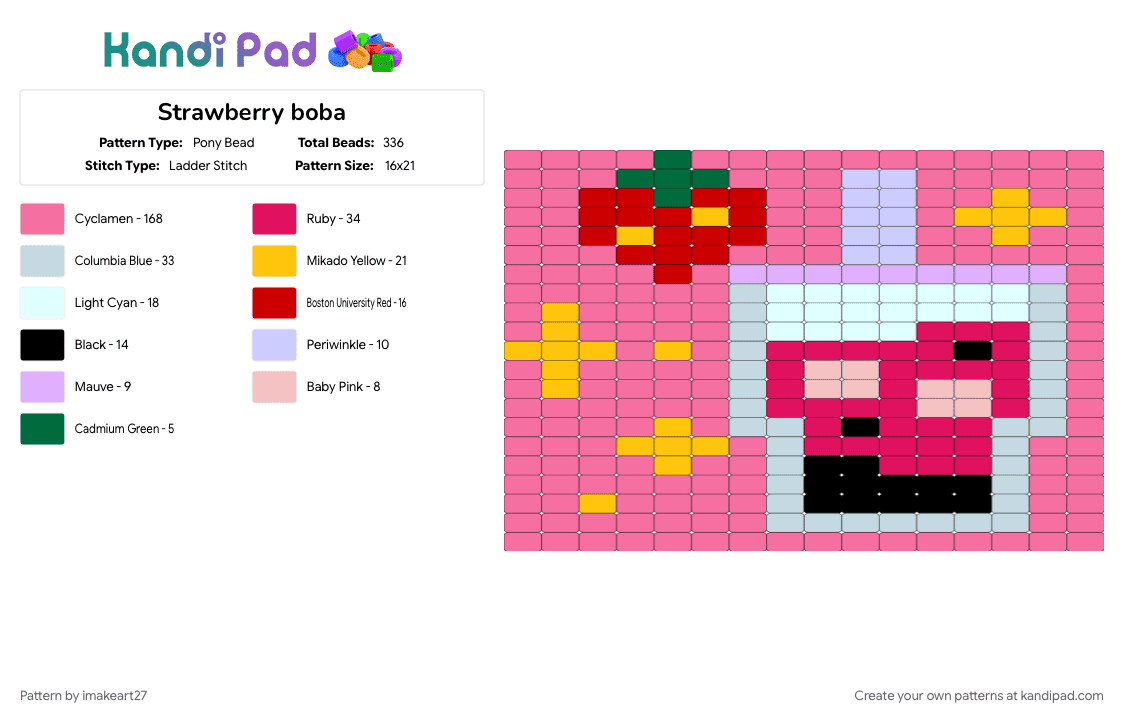 Strawberry boba - Pony Bead Pattern by imakeart27 on Kandi Pad - pink