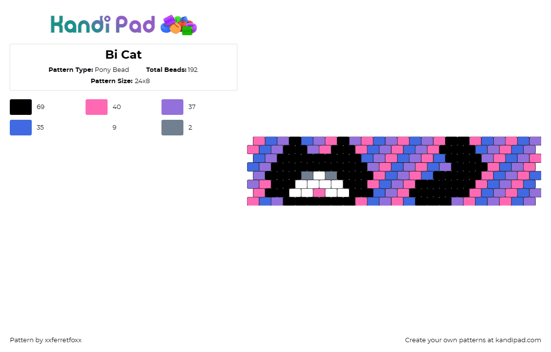 Bi Cat - Pony Bead Pattern by xxferretfoxx on Kandi Pad - bisexual,pride,cat,diagonal,stripes,animal,cuff,community,black,pink,blue