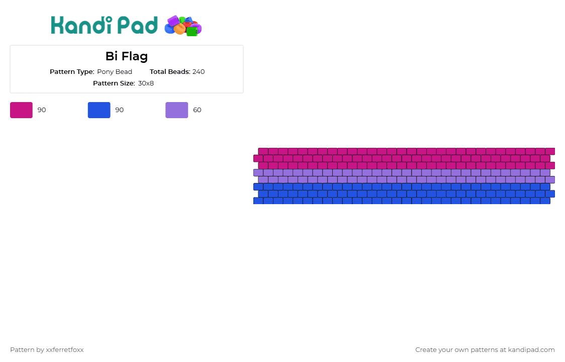 Bi Flag - Pony Bead Pattern by xxferretfoxx on Kandi Pad - bisexual,pride,flag,cuff,community,pink,blue