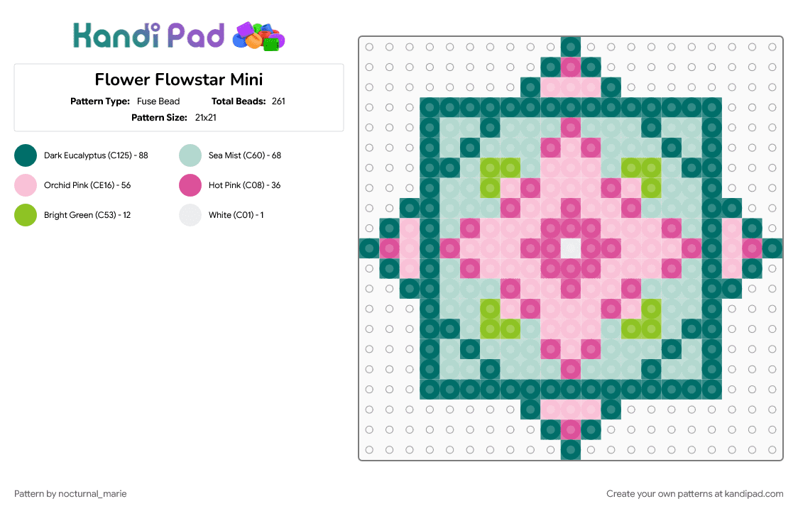 Flower Flowstar Mini - Fuse Bead Pattern by nocturnal_marie on Kandi Pad - flower, flowstar, light blue, pink, teal