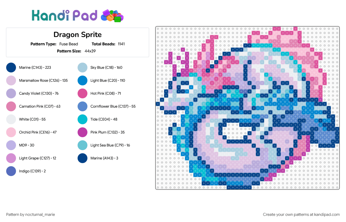 Dragon Sprite - Fuse Bead Pattern by nocturnal_marie on Kandi Pad - blue, dragon, pink