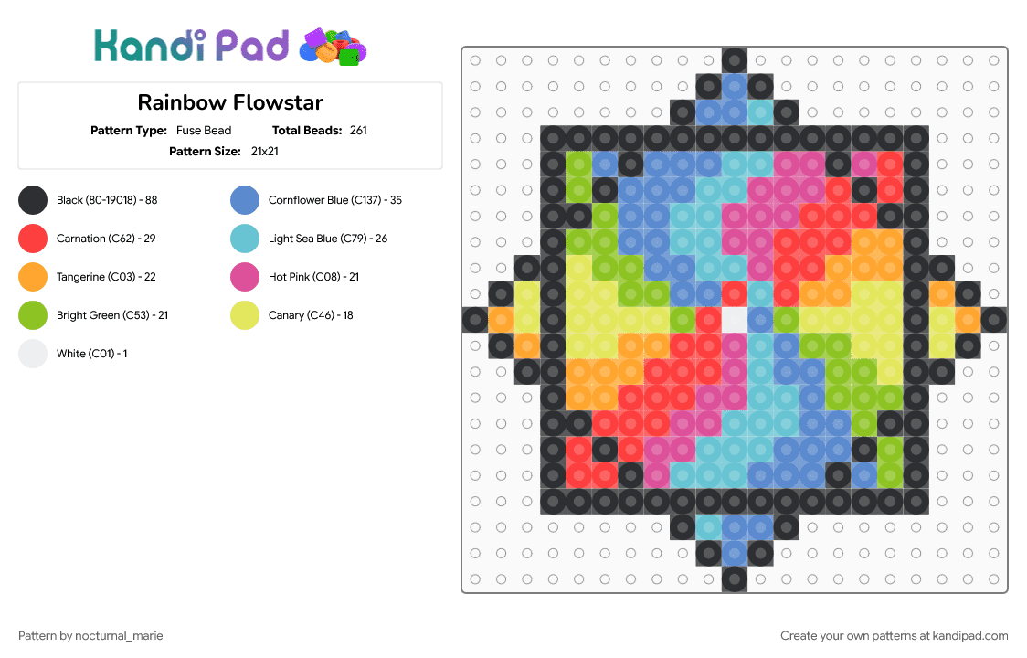 Rainbow Flowstar - Fuse Bead Pattern by nocturnal_marie on Kandi Pad - blue, light blue, red