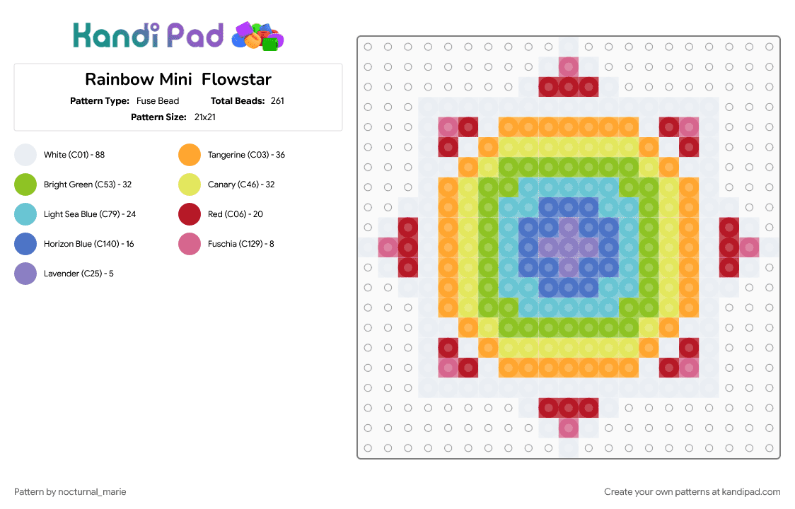 Rainbow Mini  Flowstar - Fuse Bead Pattern by nocturnal_marie on Kandi Pad - green, light blue, orange, yellow