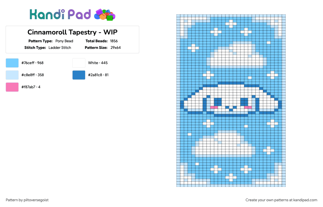 Cinnamoroll Tapestry - WIP - Pony Bead Pattern by piltoversegoist on Kandi Pad - light blue