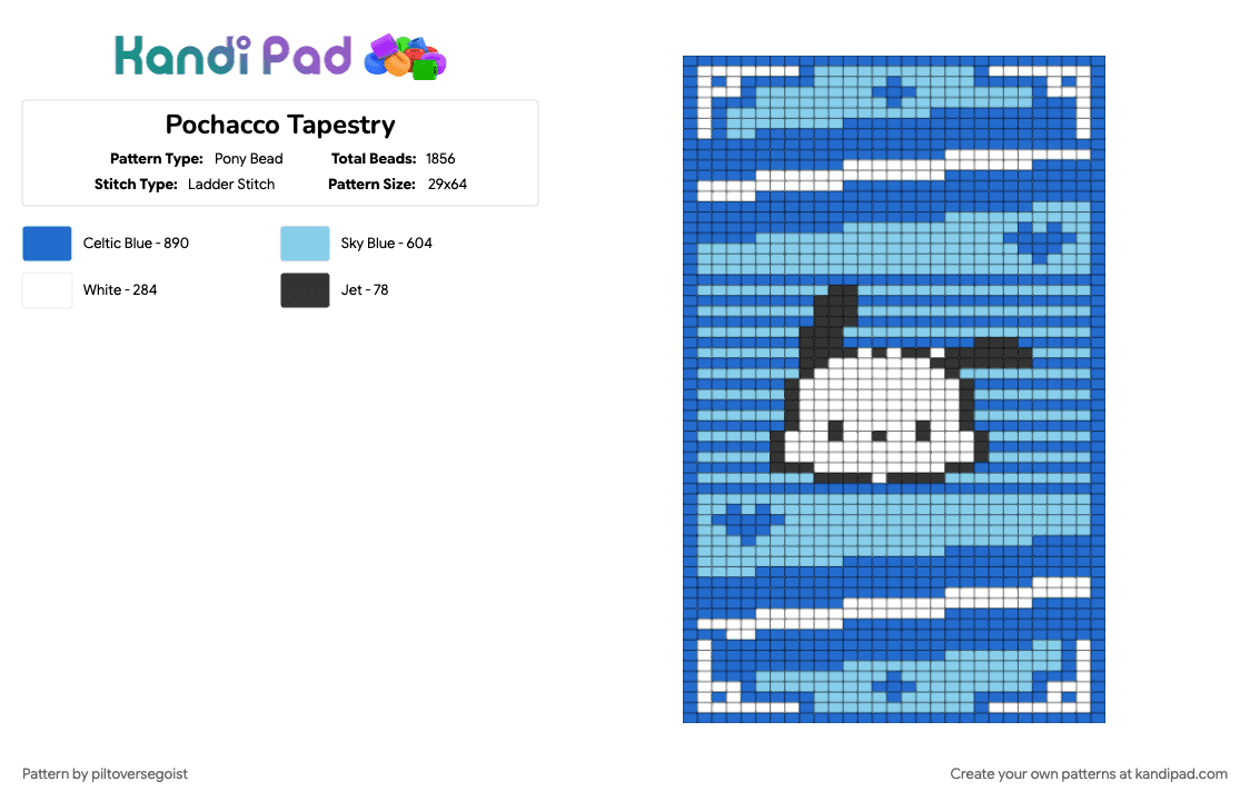 Pochacco Tapestry - Pony Bead Pattern by piltoversegoist on Kandi Pad - blue, light blue