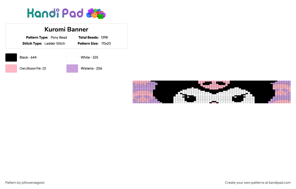 Kuromi Banner - Pony Bead Pattern by piltoversegoist on Kandi Pad - pink, white
