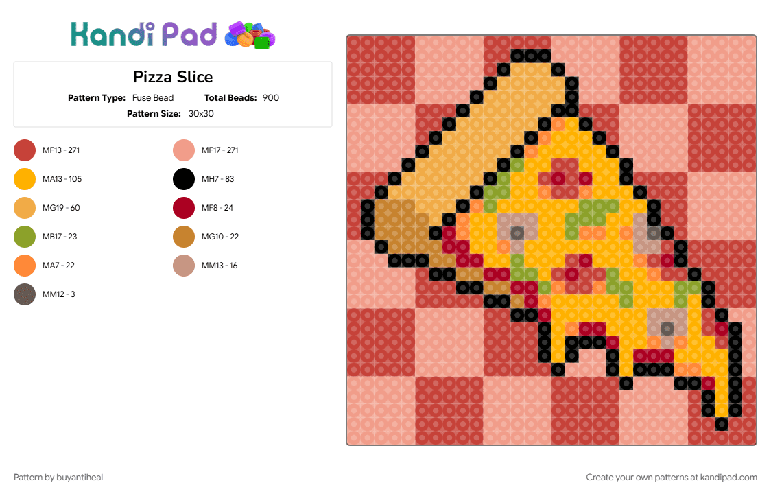 Pizza Slice - Fuse Bead Pattern by buyantiheal on Kandi Pad - beige, orange, red