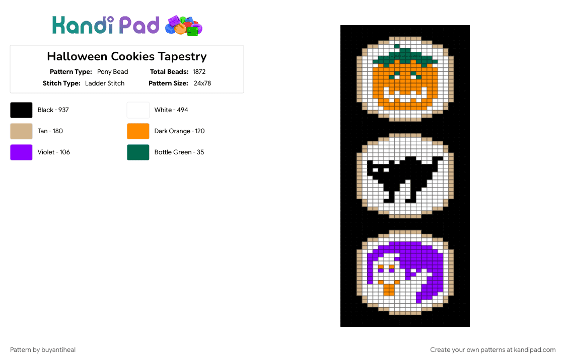 Halloween Cookies Tapestry - Pony Bead Pattern by buyantiheal on Kandi Pad - beige, black, colorful, purple, white