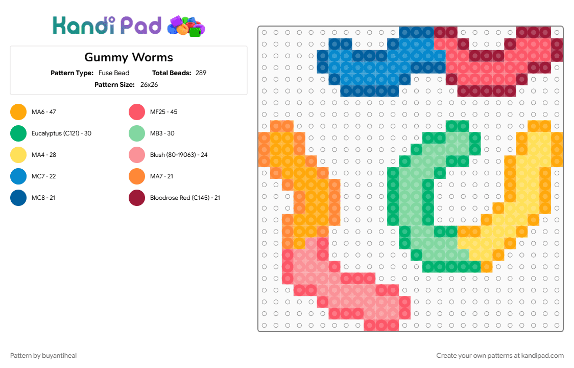 Gummy Worms - Fuse Bead Pattern by buyantiheal on Kandi Pad - cotdsmooth, orange, red