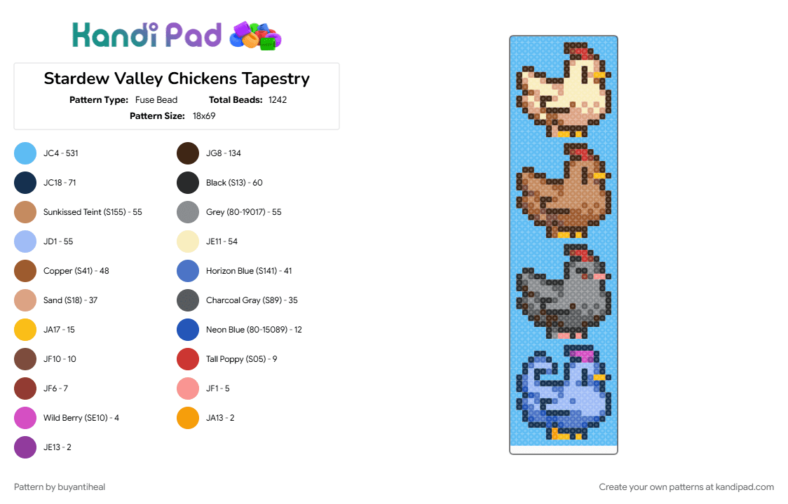 Stardew Valley Chickens Tapestry - Fuse Bead Pattern by buyantiheal on Kandi Pad - blue, brown, chicken, light blue, sdv, stardew, stardew valley, tan