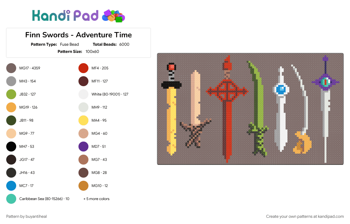 Finn Swords - Adventure Time - Fuse Bead Pattern by buyantiheal on Kandi Pad - adventure time, cartoon, finn swords, swords, weapons