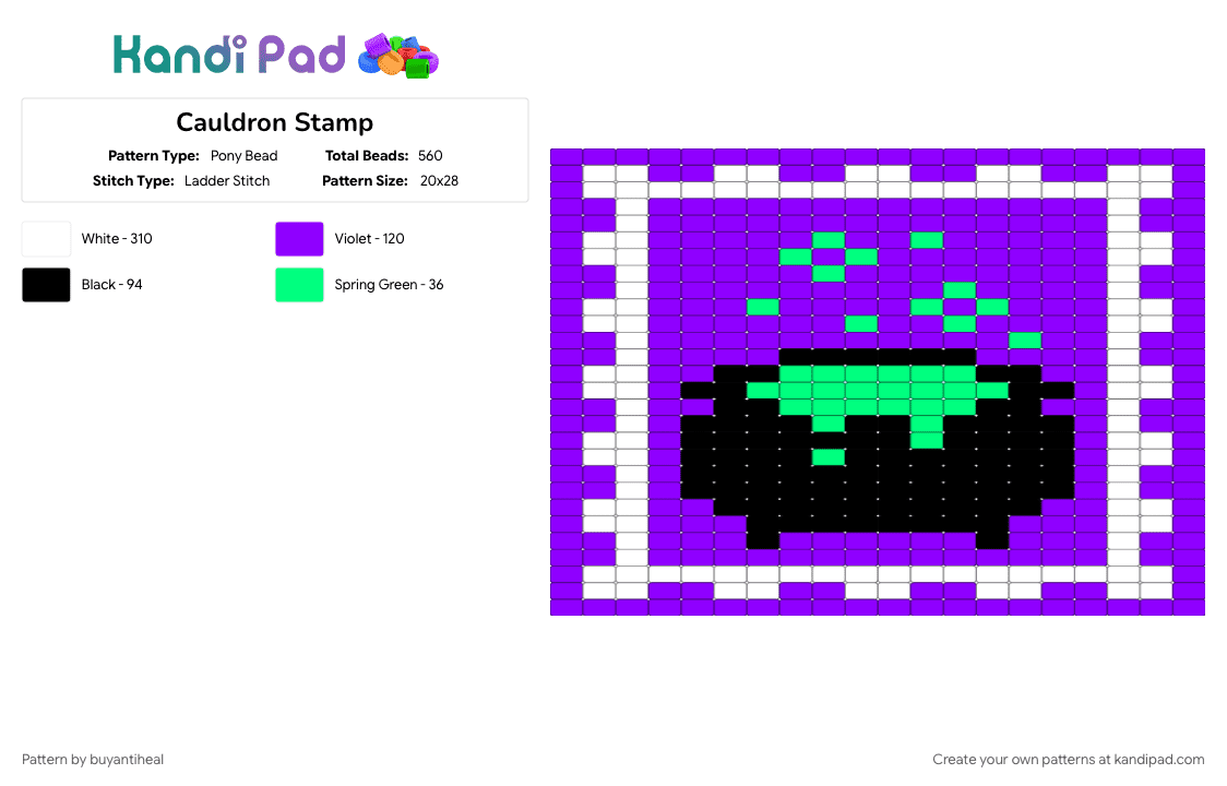 Cauldron Stamp - Pony Bead Pattern by buyantiheal on Kandi Pad - purple