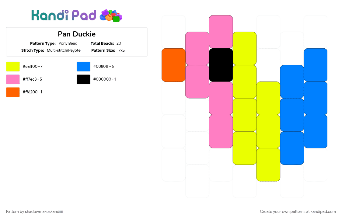 Pan Duckie - Pony Bead Pattern by shadowmakeskandiiii on Kandi Pad - blue, pink, yellow