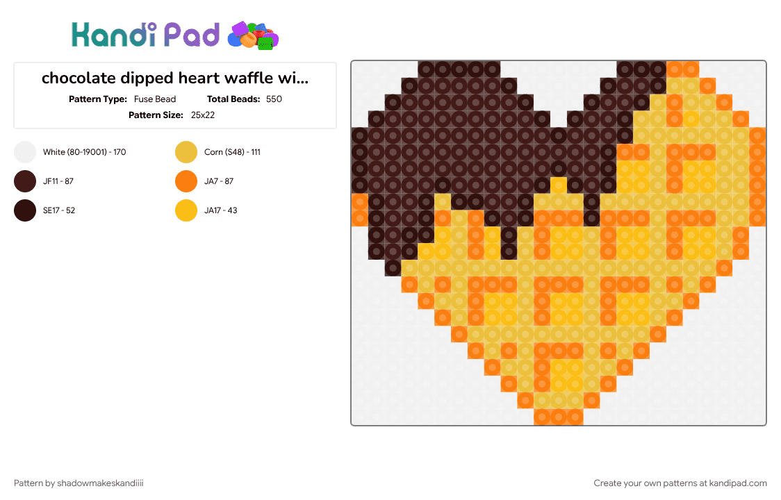 chocolate dipped heart waffle with chips - Fuse Bead Pattern by shadowmakeskandiiii on Kandi Pad - brown, cotdbrunch, yellow
