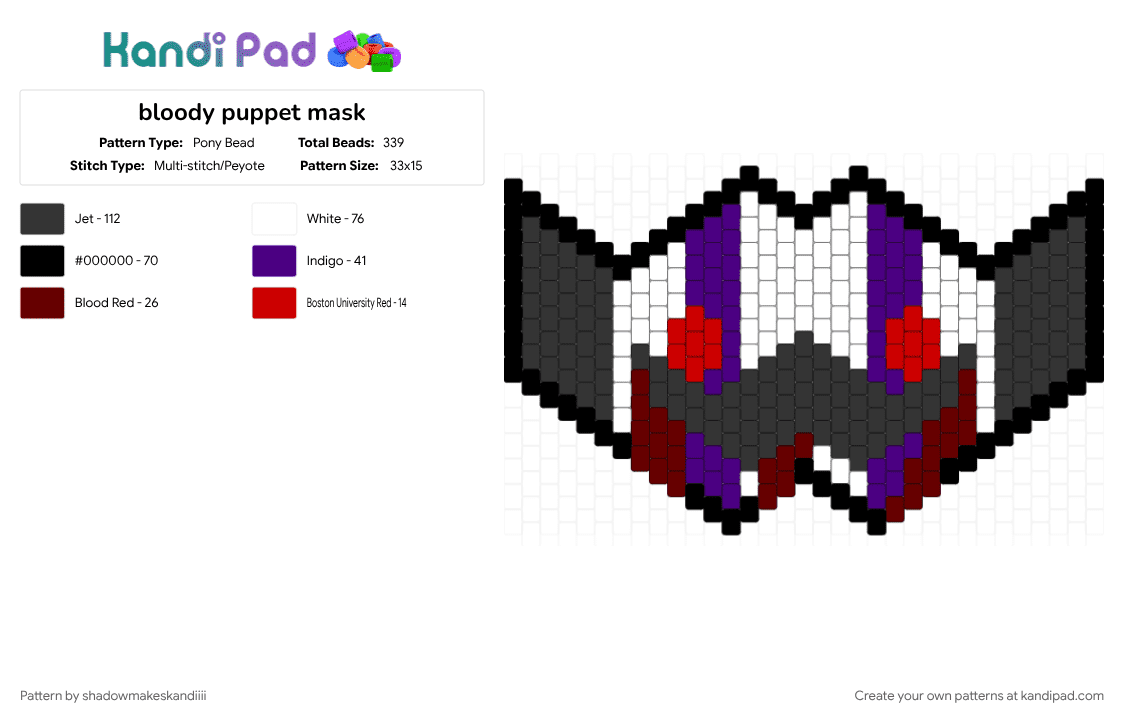 bloody puppet mask - Pony Bead Pattern by shadowmakeskandiiii on Kandi Pad - black, brown, purple