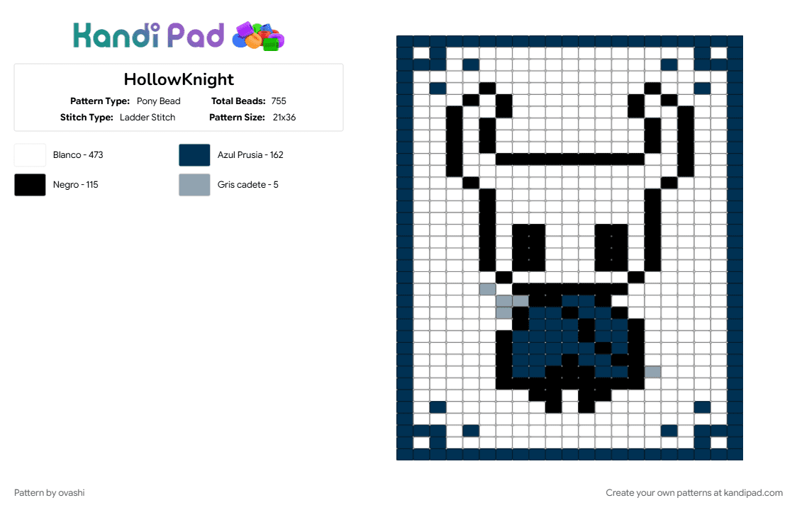 HollowKnight - Pony Bead Pattern by ovashi on Kandi Pad - blue, white