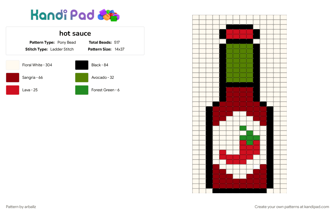 hot sauce - Pony Bead Pattern by arballz on Kandi Pad - green, red, white