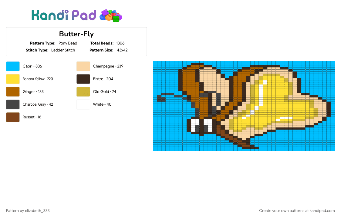 Butter-Fly - Pony Bead Pattern by elizabeth_333 on Kandi Pad - light blue