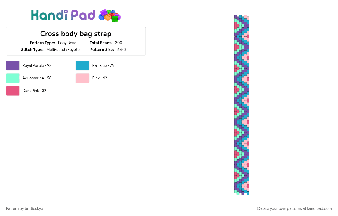 Cross body bag strap - Pony Bead Pattern by brittieskye on Kandi Pad - light blue, pink, purple