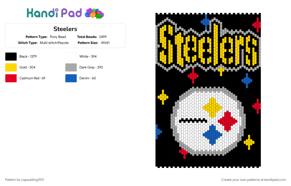 Steelers - Pony Bead Pattern by cspaulding1921 on Kandi Pad - beige, black, yellow