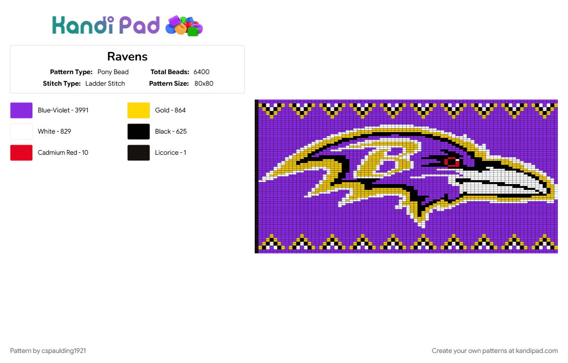 Ravens - Pony Bead Pattern by cspaulding1921 on Kandi Pad - purple