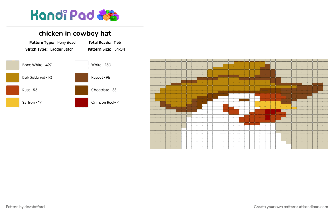 chicken in cowboy hat - Pony Bead Pattern by devstafford on Kandi Pad - beige, gold