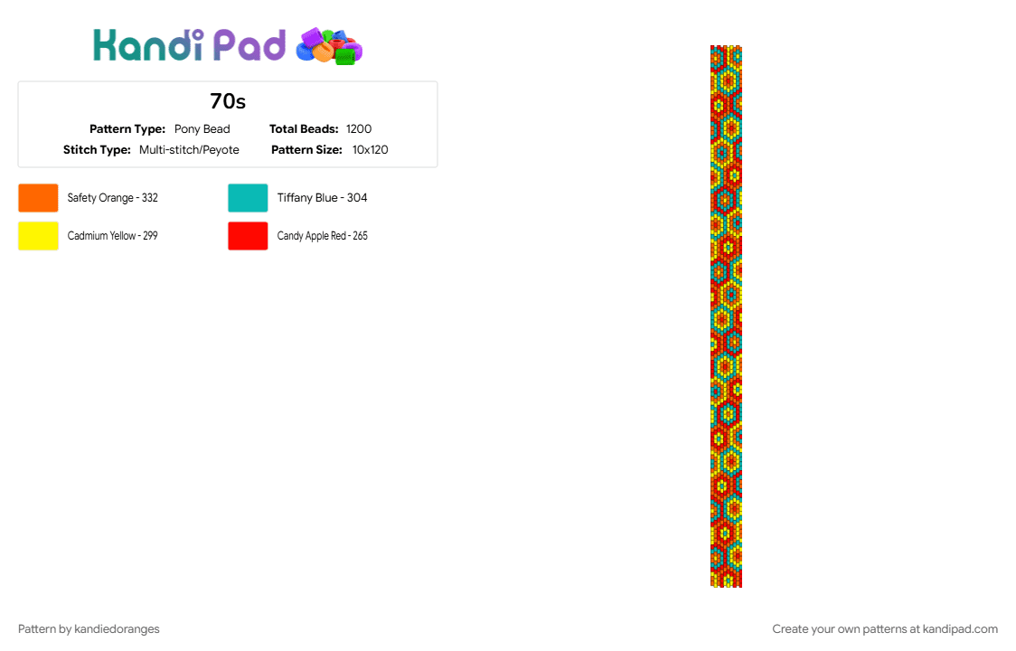 70s - Pony Bead Pattern by kandiedoranges on Kandi Pad - 70s, orange, teal, yellow