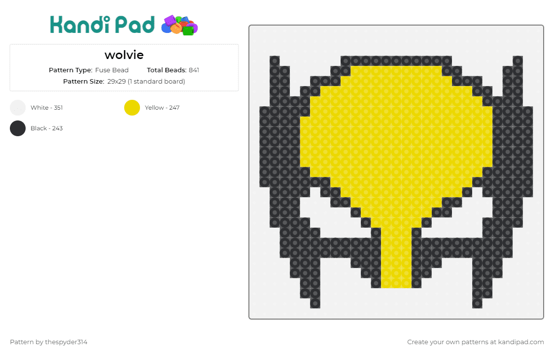 wolvie - Fuse Bead Pattern by thespyder314 on Kandi Pad - wolverine,xmen,marvel,mask,comic,superhero,yellow,black