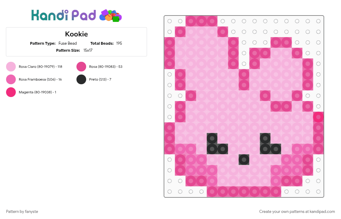 Kookie - Fuse Bead Pattern by fanyste on Kandi Pad - pink