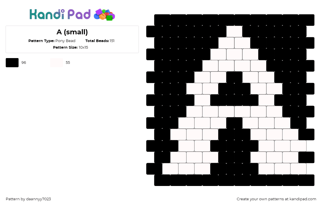 A (small) - Pony Bead Pattern by daannyy7023 on Kandi Pad - a,letter,text,alphabet,simple,white,black