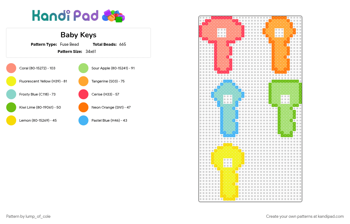 Baby Keys - Fuse Bead Pattern by lump_of_cole on Kandi Pad - green, orange, yellow