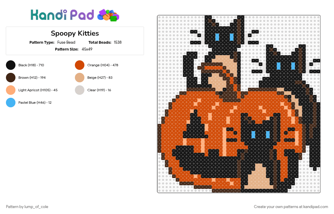 Spoopy Kitties - Fuse Bead Pattern by lump_of_cole on Kandi Pad - black, brown, red