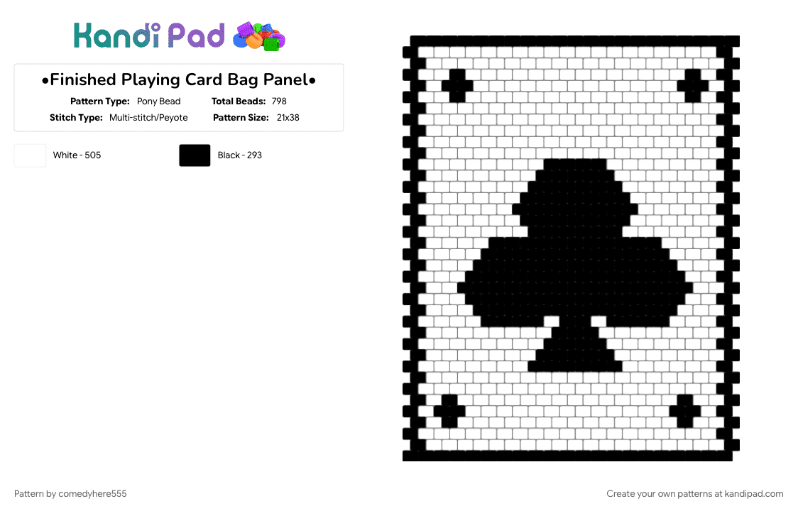 •Finished Playing Card Bag Panel• - Pony Bead Pattern by comedyhere555 on Kandi Pad - bag panel, black, playing cards, white