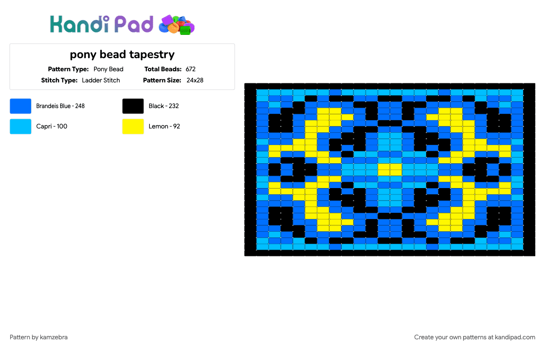 pony bead tapestry - Pony Bead Pattern by kamzebra on Kandi Pad - blue