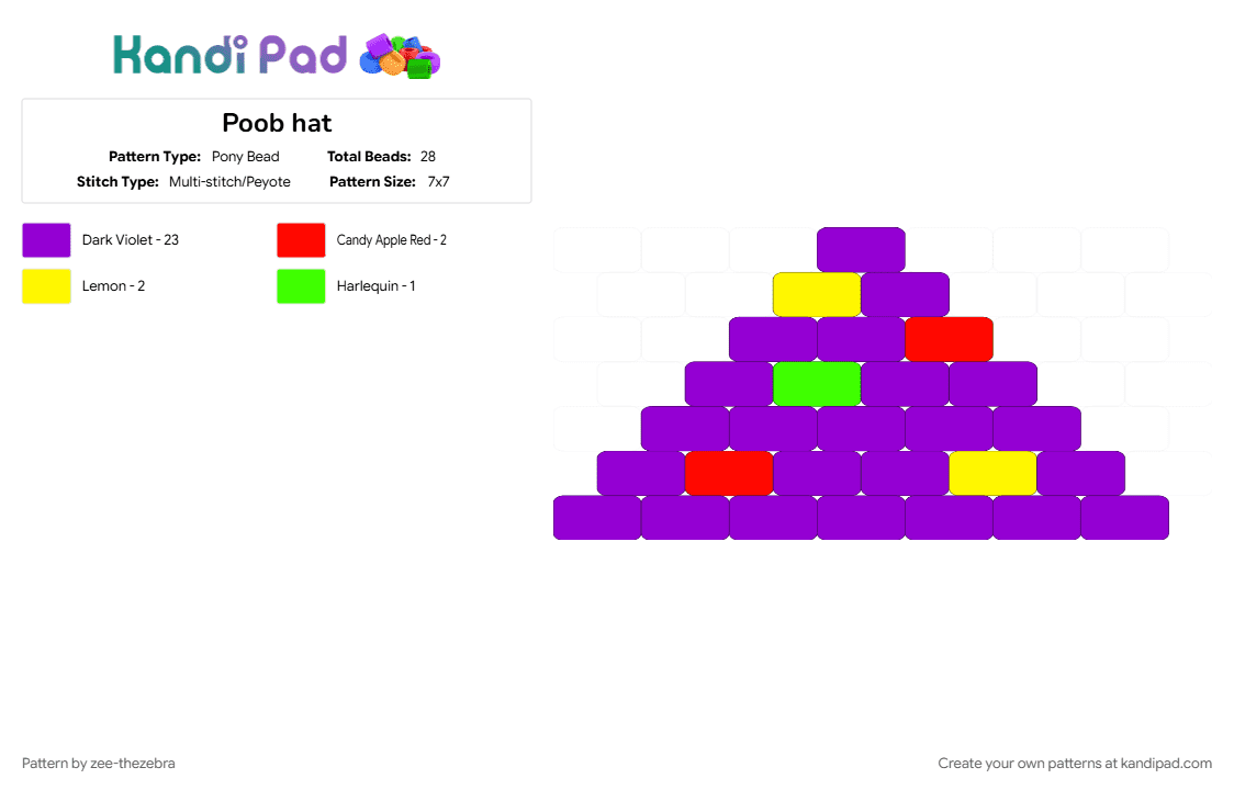 Poob hat - Pony Bead Pattern by zee-thezebra on Kandi Pad - party noob, purple, regretevator, regretevator poob