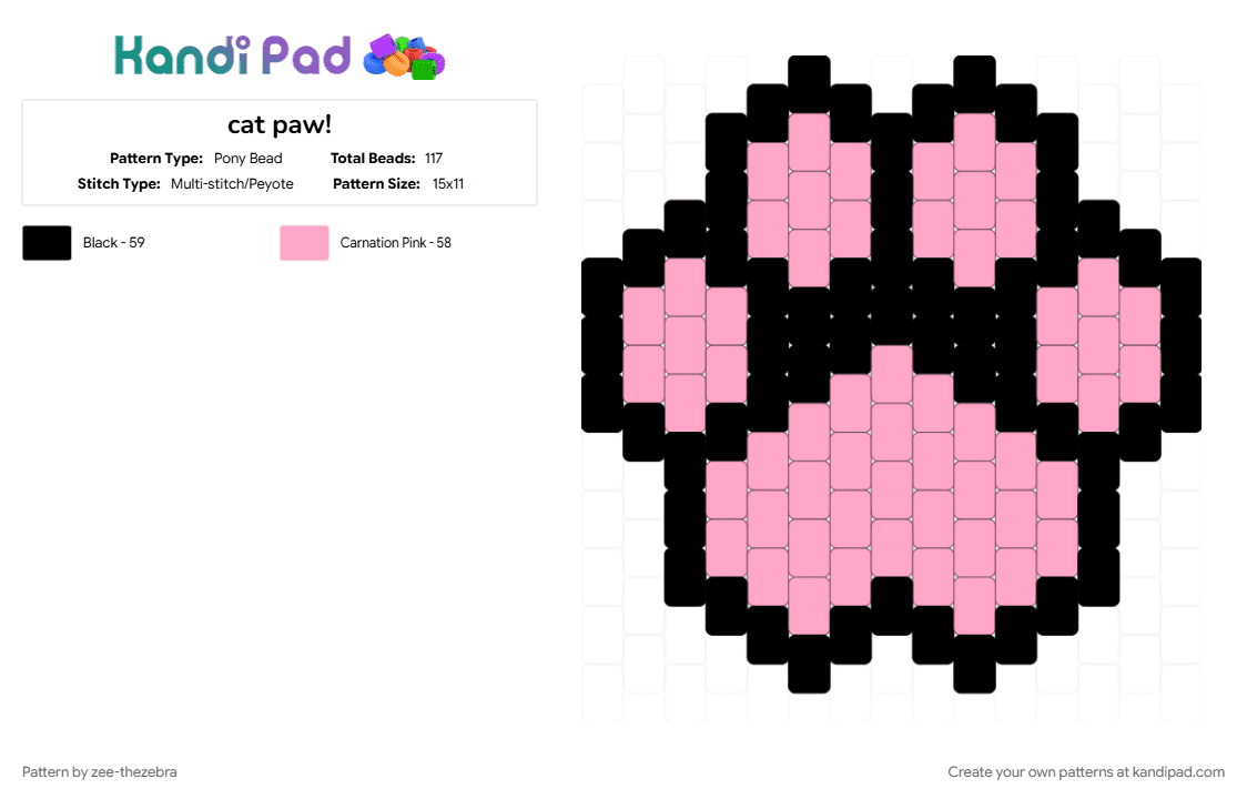 cat paw! - Pony Bead Pattern by zee-thezebra on Kandi Pad - animal, black, cat, panel, paw, peyote, pink
