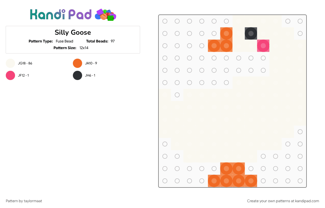 Silly Goose - Fuse Bead Pattern by taylormaat on Kandi Pad - orange, white