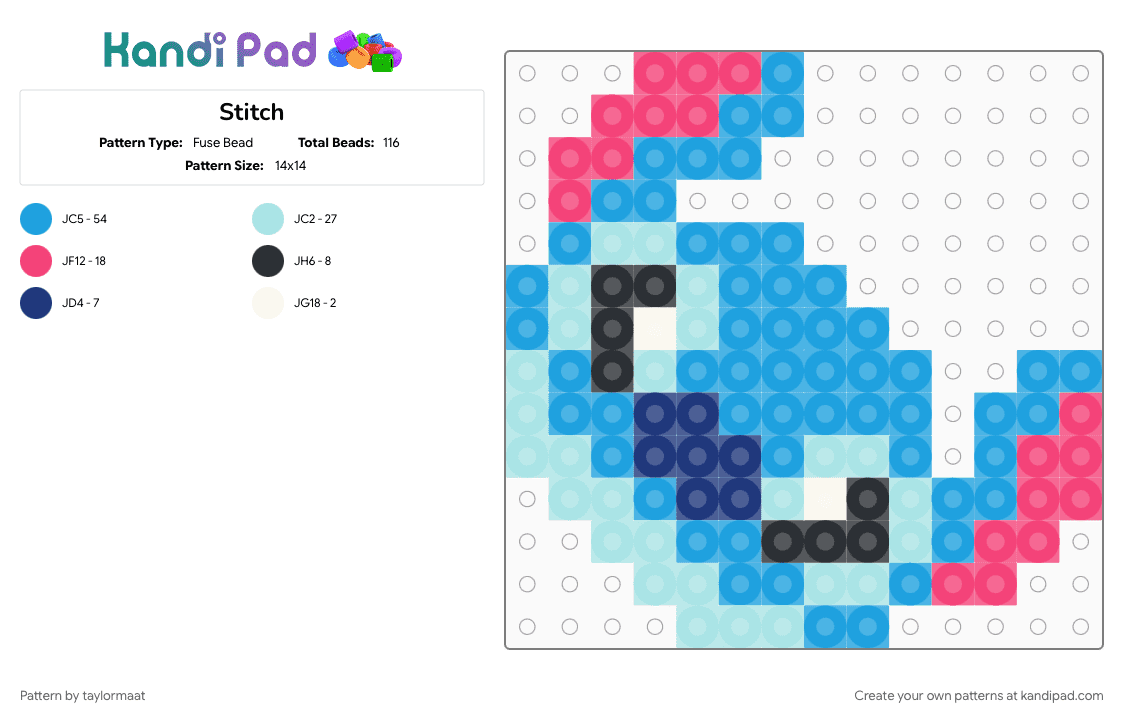 Stitch - Fuse Bead Pattern by taylormaat on Kandi Pad - light blue