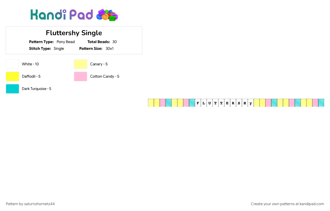 Fluttershy Single - Pony Bead Pattern by saturnzhornetz44 on Kandi Pad - bracelet, cartoon, character, fluttershy, my little pony, single, tv, yellow