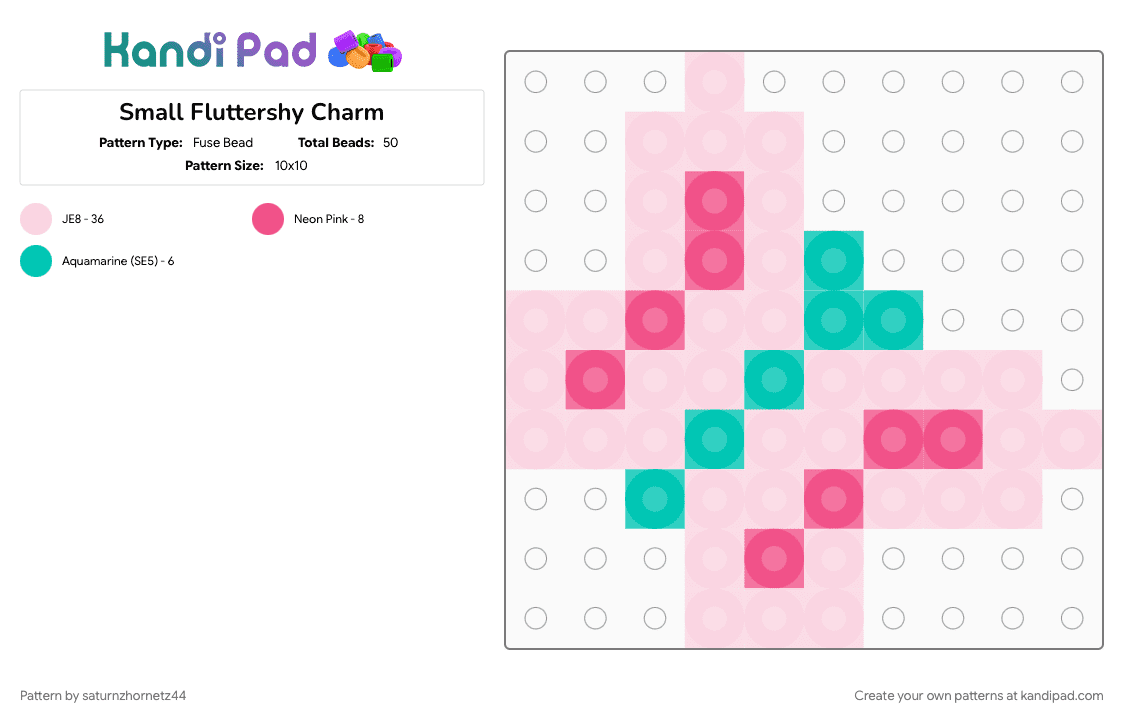 Small Fluttershy Charm - Fuse Bead Pattern by saturnzhornetz44 on Kandi Pad - butterfly, cartoon, cutie mark, fluttershy, my little pony, pink, teal, tv, white