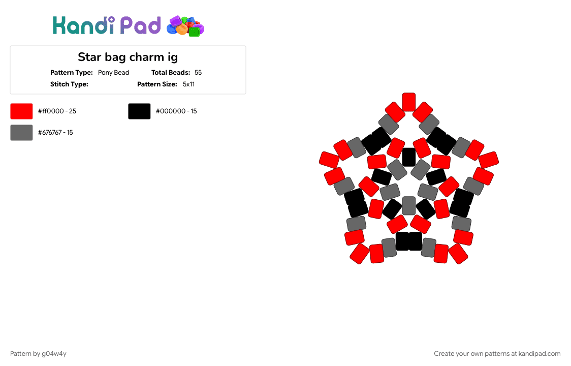 Star bag charm ig - Pony Bead Pattern by g04w4y on Kandi Pad - 