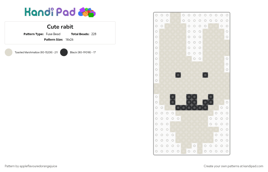 Cute rabit - Fuse Bead Pattern by appleflavouredorangejuice on Kandi Pad - 