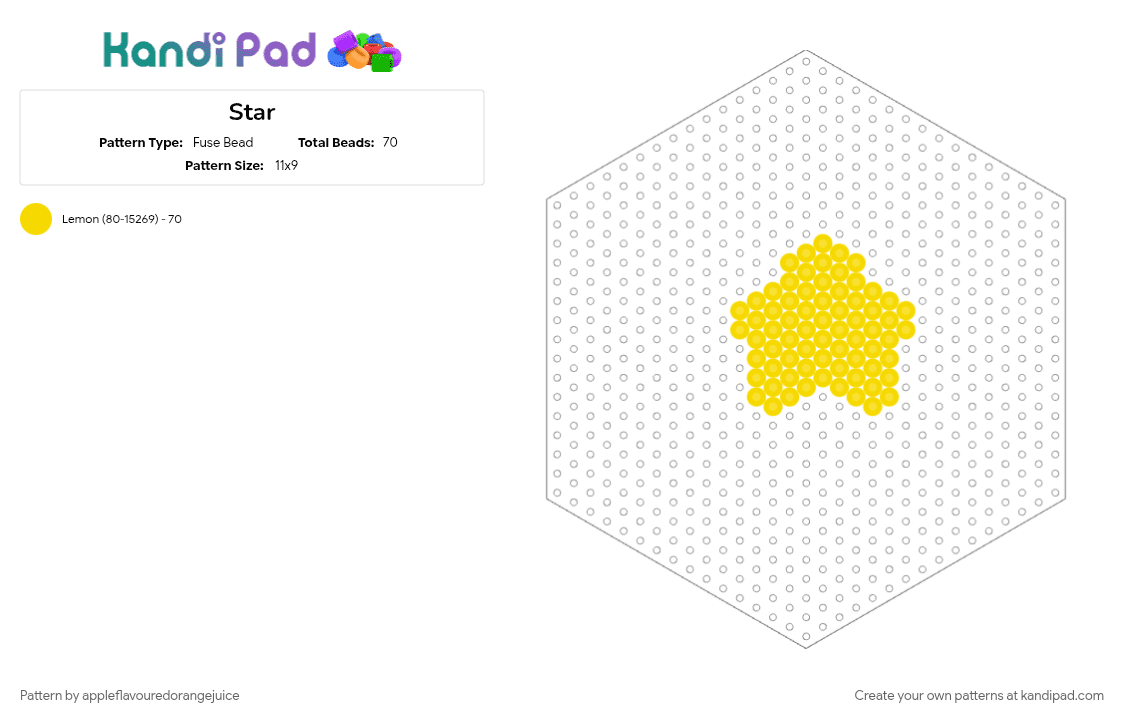 Star - Fuse Bead Pattern by appleflavouredorangejuice on Kandi Pad - 