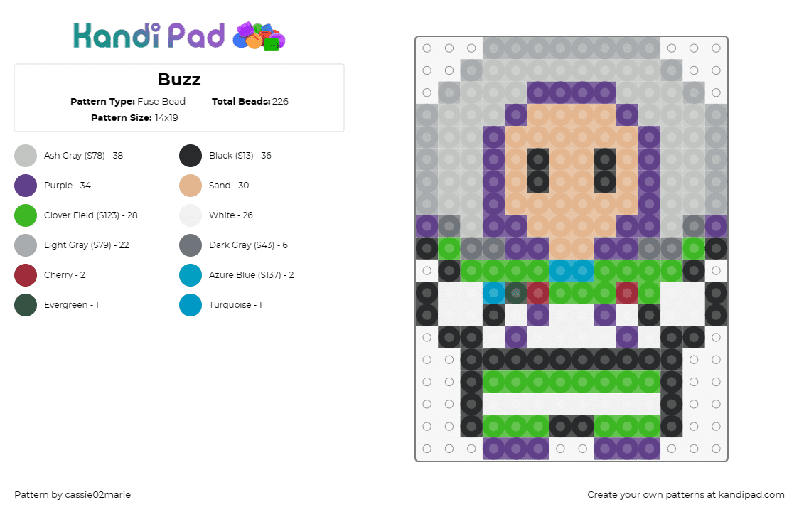 Buzz - Fuse Bead Pattern by cassie02marie on Kandi Pad - buzz lightyear,toy story,disney,pixar,character,astronaut,space,movie,chibi,gree