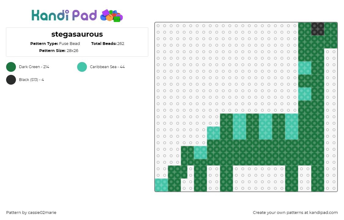 stegasaurous - Fuse Bead Pattern by cassie02marie on Kandi Pad - stegasaurus,dinosaur,prehistoric,animal,simple,cute,green