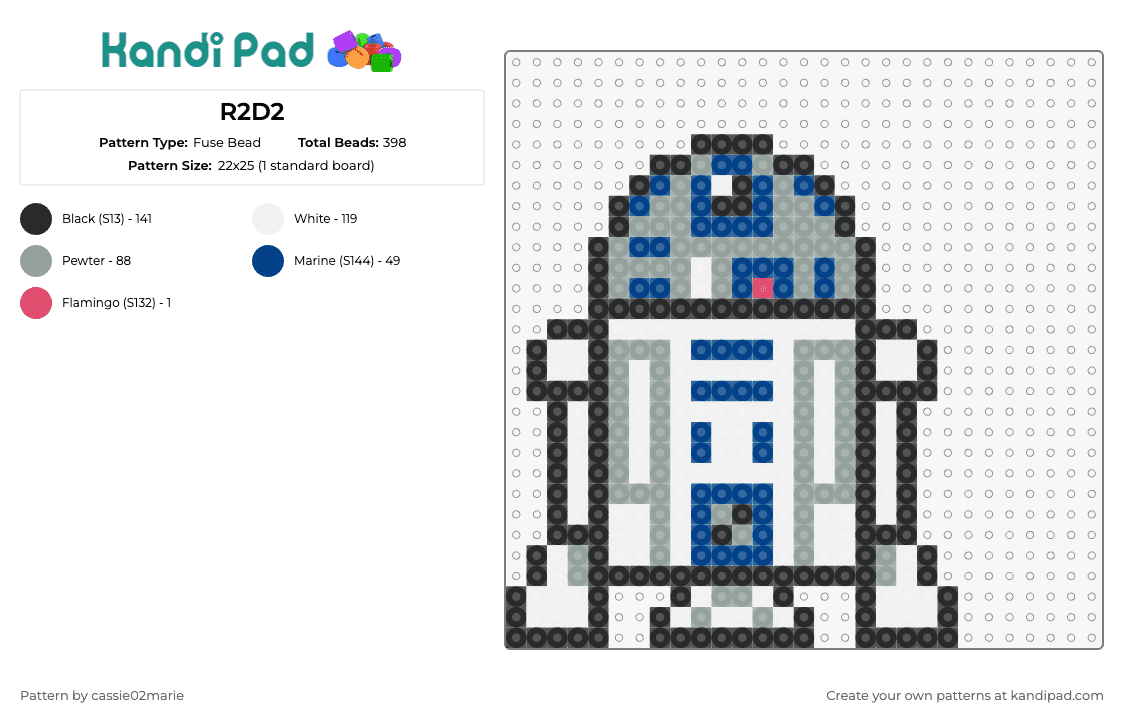 R2D2 - Fuse Bead Pattern by cassie02marie on Kandi Pad - r2d2,droid,star wars,robot,scifi,character,movie,classic,white