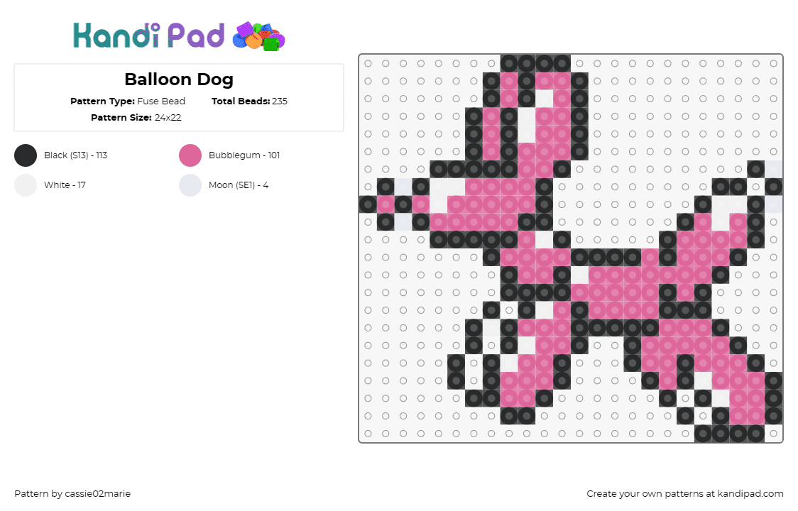 Balloon Dog - Fuse Bead Pattern by cassie02marie on Kandi Pad - balloon,dog,animal,cute,clown,pink